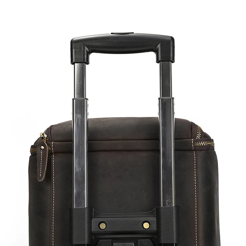 Luufan Business Leder Trolley Reisetasche mit Rollen – Hochwertige Crazy Horse Echtleder Reisetasche für Herren mit Schuhfach & Kleidersack