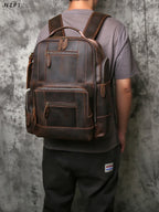 NZPJ Retro Herren Leder Rucksack aus echtem Rindsleder – Großer Vintage Laptop- &amp; Reiserucksack aus Crazy Horse Leder