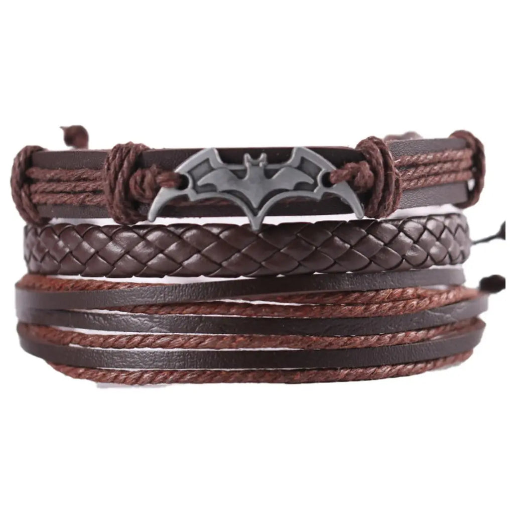 Vintage Lederarmband für Herren – Mehrfach geflochtenes Armband mit braunen Holzperlen, verstellbares Zugband im klassischen Stil