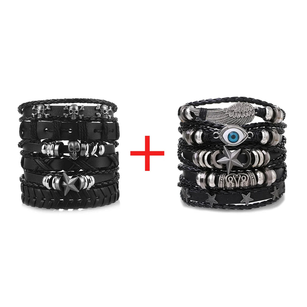 Viking Lederarmband mit Totenkopf – Verstellbares Herren- & Unisex Armband im Neo-Gothic Stil, Geflochtenes Lederarmband