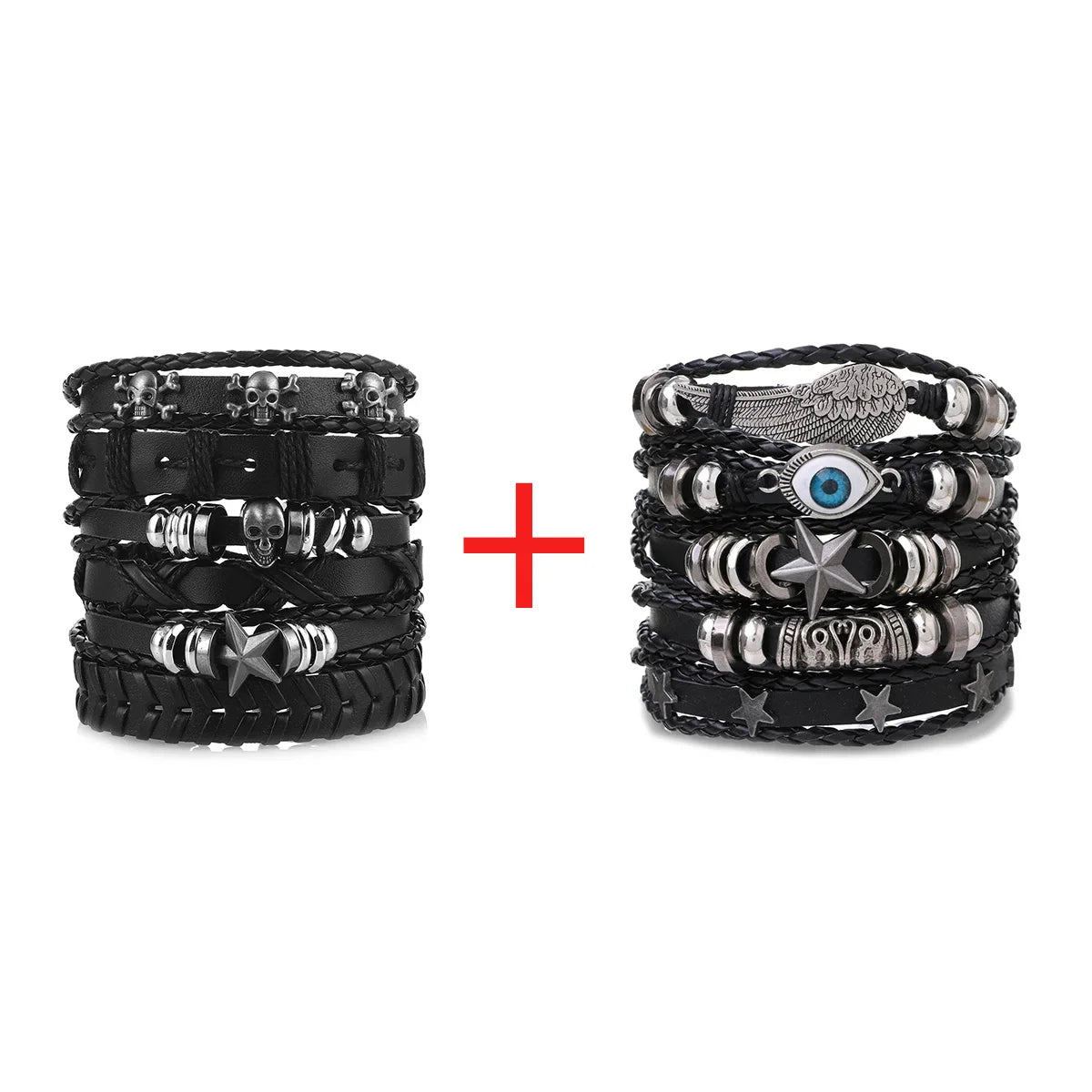 Viking Lederarmband mit Totenkopf – Verstellbares Herren- & Unisex Armband im Neo-Gothic Stil, Geflochtenes Lederarmband