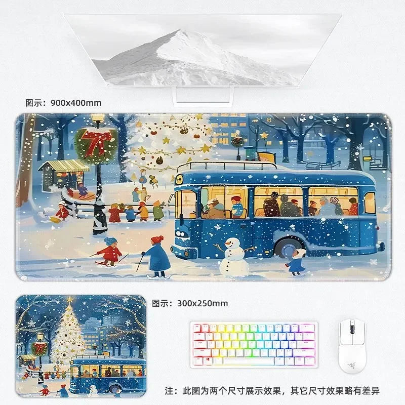 Weihnachtliche XXL PU Leder Schreibtischunterlage - Alfombrilla de ratón con dibujos animados Kawaii para ordenador, teclado y portátil 