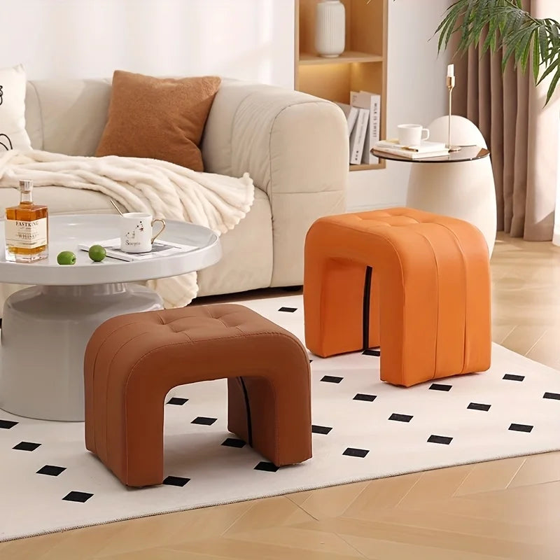 Massivholz Sitzhocker mit Kunstlederpolster – Multifunktionaler niedriger Lederhocker &amp; kompakte Schuhwechsel-Bank for Wohnzimmer