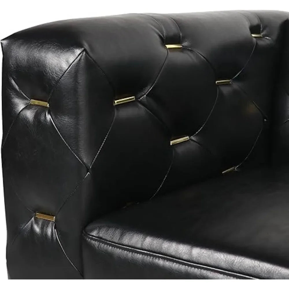 Mid-Century Chesterfield Sofa aus Kunstleder – Moderner 3-Sitzer Ledersofa mit gepolsterten Sitzkissen & stabilem Holzrahmen