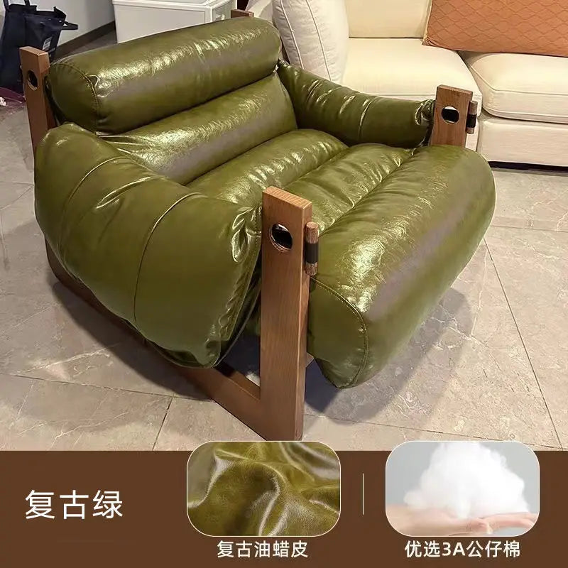 Italienischer Retro Lazy Sofa Chair aus Oil-Wax-Leder – Designer Leder-Armchair für Wohnzimmer, moderner Single Lounge Chair im Vintage-Stil