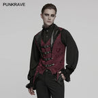 PUNK RAVE Herren Gothic Lederweste – Jacquard Lapel Waistcoat mit Fledermaus-Saum, Edle Slim Fit Weste für Party & Dark Fashion