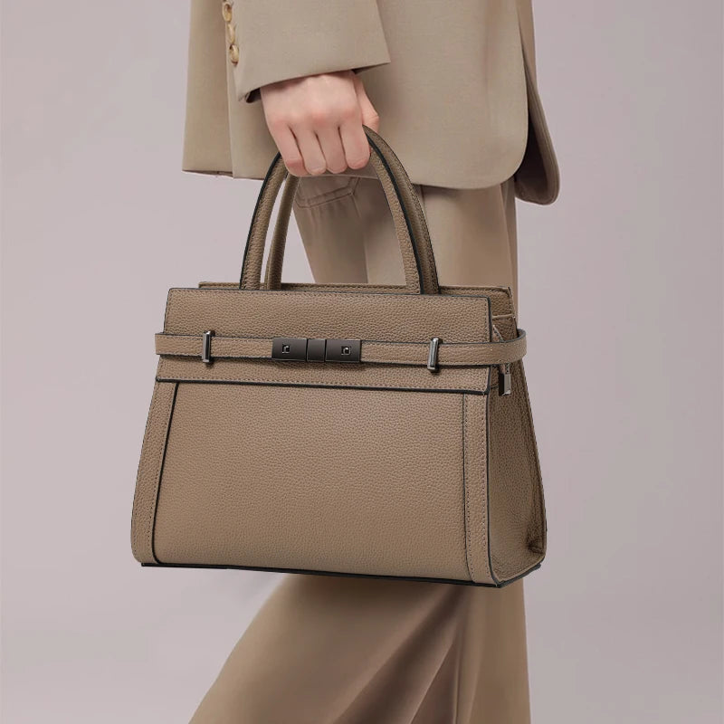 Damen Tote Bag aus echtem Rindsleder – Schlichte Business-Handtasche aus First-Layer Cowhide, elegante Schultertasche für Beruf & Alltag