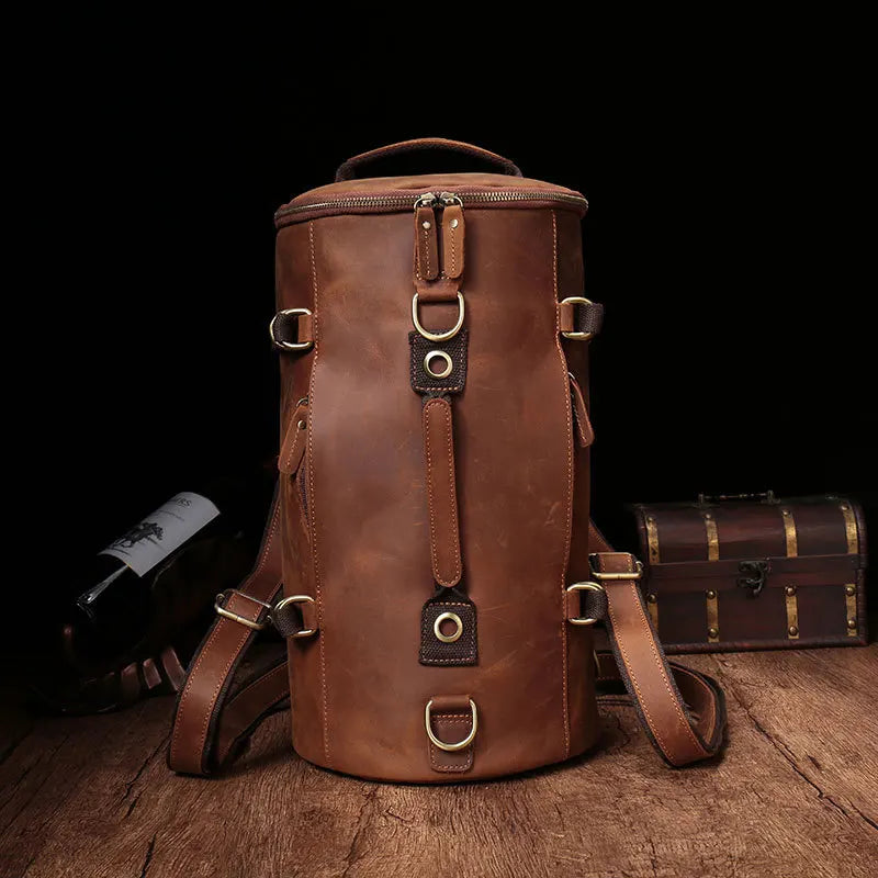 LUUFAN Vintage Leder Rucksack Herren – Einzigartiger Crazy Horse Bucket Backpack aus echtem Rindsleder 
