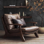 Moderner Leder-Thronsessel mit Armlehnen – Ergonomischer Luxus-Wohnzimmerstuhl aus Massivholz für Salon, Living Room & Entspannung