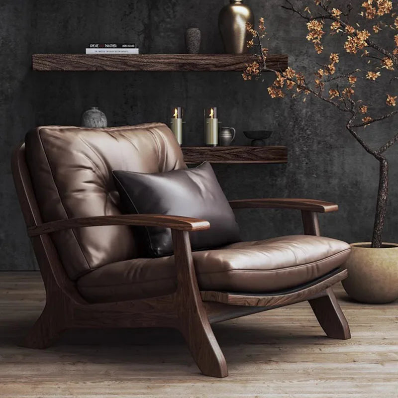 Moderner Leder-Thronsessel mit Armlehnen – Ergonomischer Luxus-Wohnzimmerstuhl aus Massivholz für Salon, Living Room & Entspannung