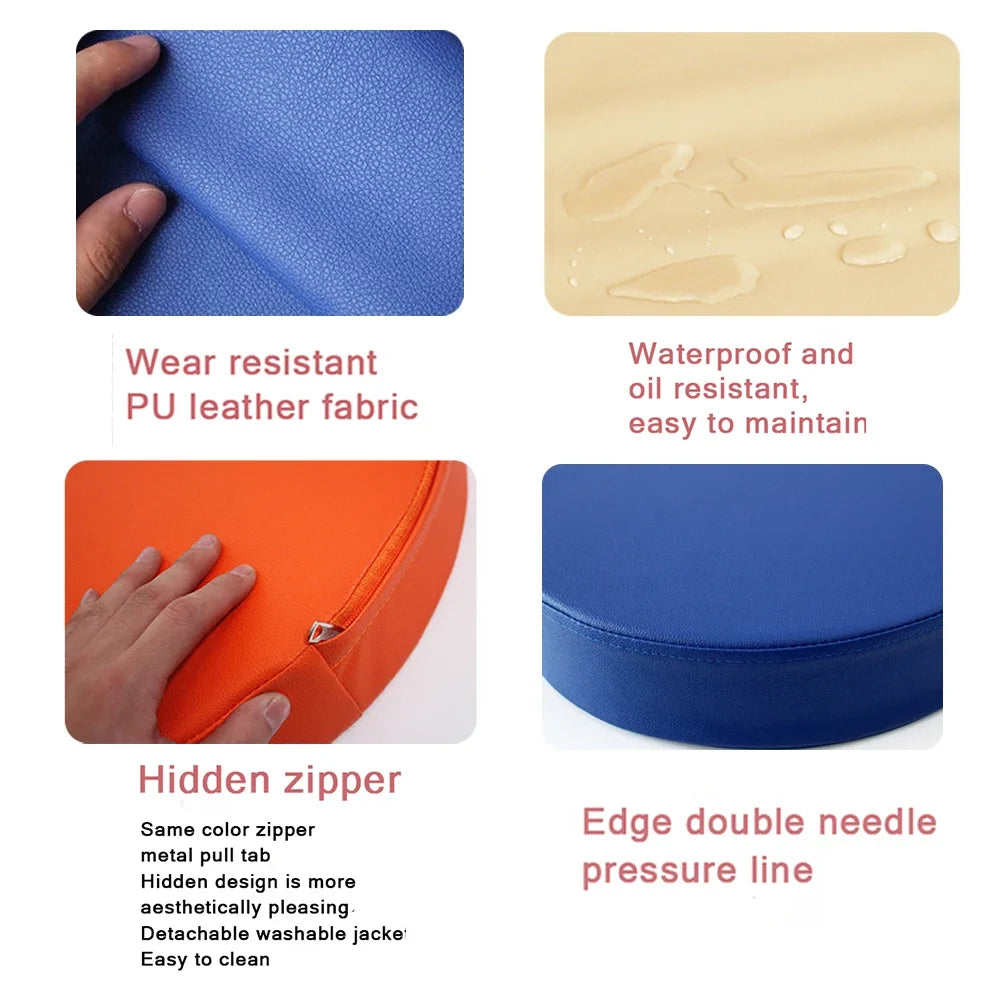 Rundes Sitzkissen aus Kunstleder – Wasserdichtes 35D Hochelastic-Schaum Sitzpolster für Stuhl, Sofa & Boden