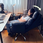 Ergonomischer Relax-Bürostuhl aus Echtleder mit Fußstütze – Verstellbarer Lazy Office Chair mit Liegefunktion, Rollen & Drehmechanik für Homeoffice & Schlafzimmer