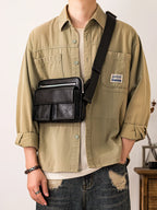 pndme Herren Leder-Messenger Bag – Handmade Cowhide Schultertasche für Arbeit, Reisen & Outdoor, Schwarz