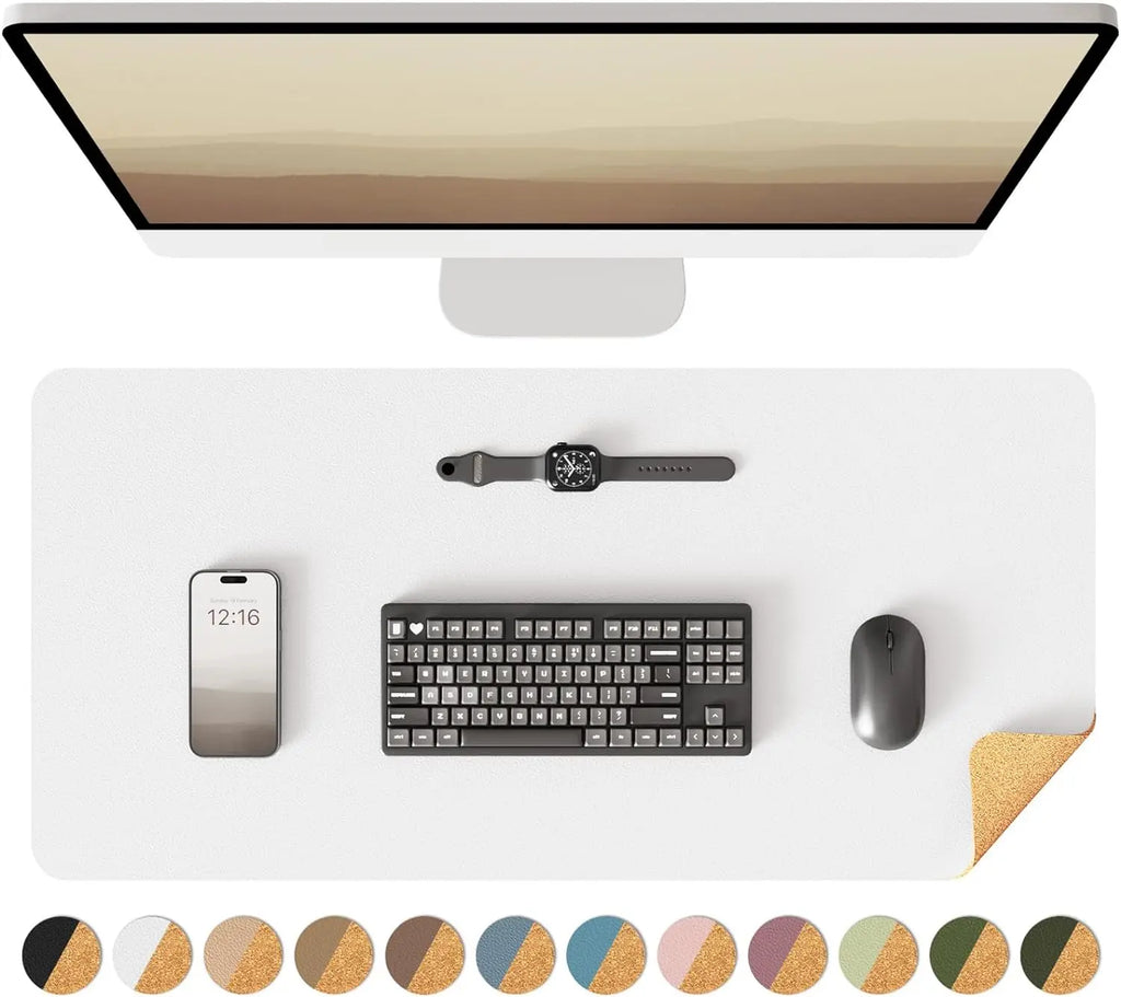 YSAGi Doppelseitige Leder Schreibtischunterlage – Große Wasserdichte Desk Mat mit Eco-Kork, Rutschfeste Schreibtischauflage & Mauspad für Büro und Zuhause