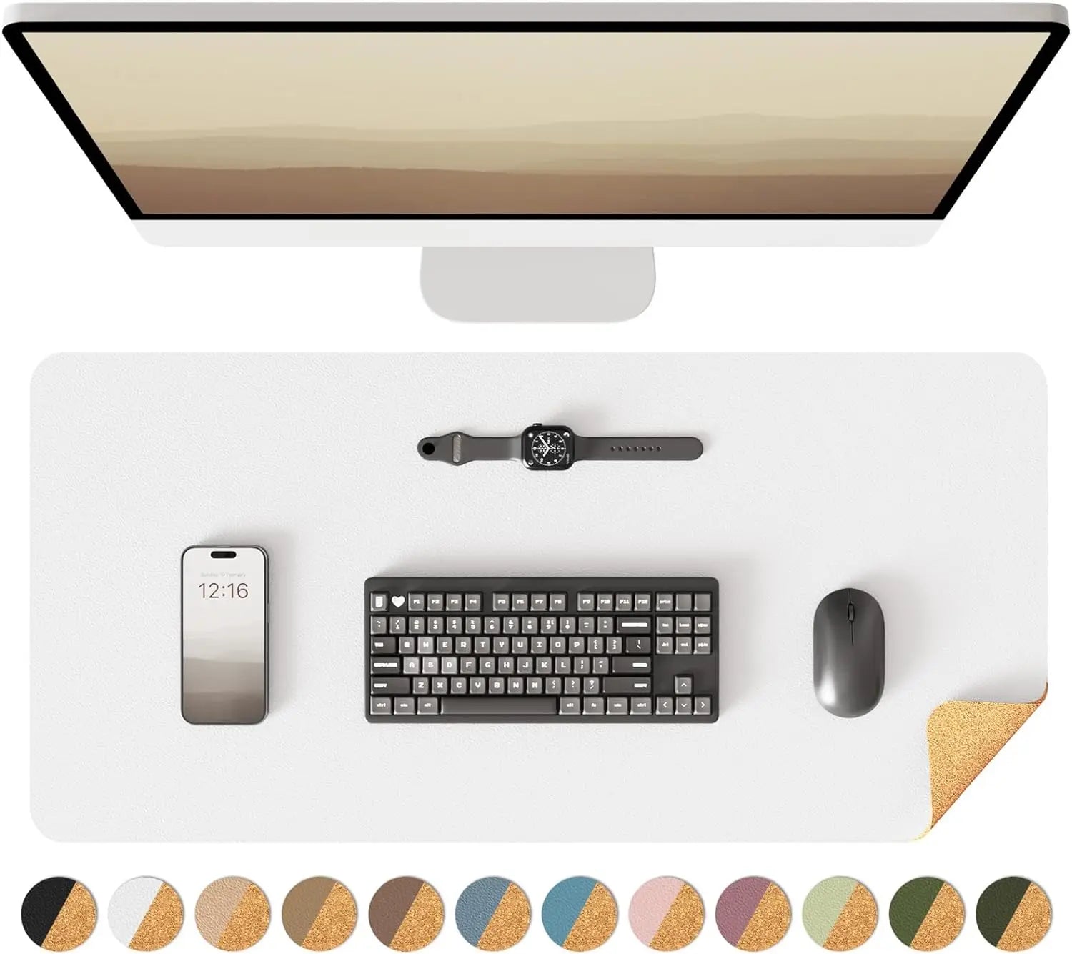 YSAGi Doppelseitige Leder Schreibtischunterlage – Große Wasserdichte Desk Mat mit Eco-Kork, Rutschfeste Schreibtischauflage & Mauspad für Büro und Zuhause