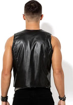 Veste en cuir pour hommes dans un style motard vintage – Cuir PU avec doublure en V, bras et sangles de transport
