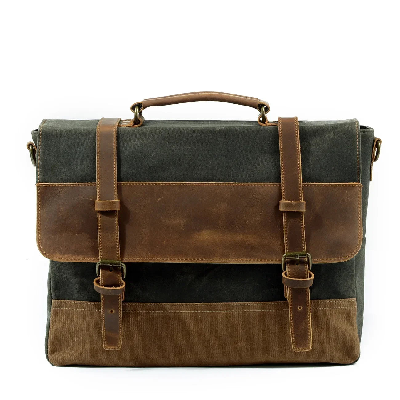 MUCHUAN Herren Vintage Waxed Canvas Messenger Bag – Wasserdichte Schultertasche mit Lederakzenten für Büro & Alltag