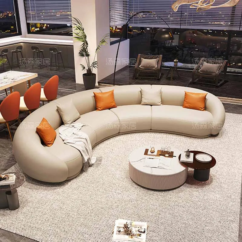 Luxuriöses Apartment Leder Sofa im italienischen Vintage-Stil – Canapé de salon design confortable en cuir véritable &amp; Holz