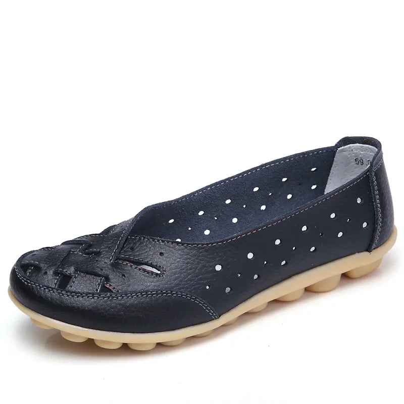 BEYARNE Damen Loafer in Lederoptik – Luftige Sommer Flats mit Rundspitze, Bequeme Plus Size Slipper für Alltag & Freizeit (Größe 35–44)