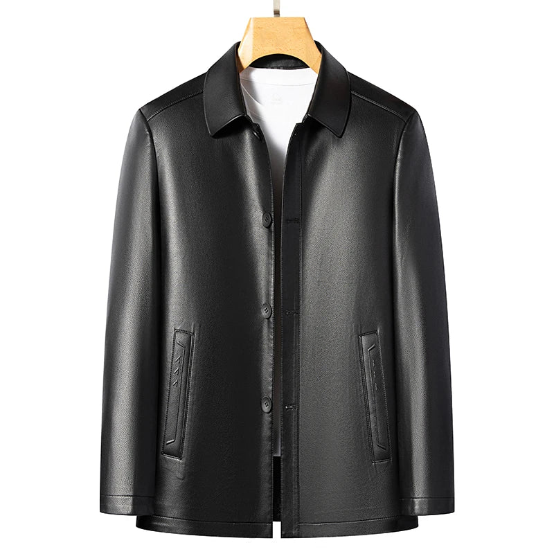 Herren Echtledermantel aus Schafsleder – Eleganter Business- & Casual Ledercoat mit Knopfleiste für Frühling & Herbst