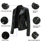 Damen Punk Biker Lederjacke mit Nieten – Kurze Slim Fit Faux Leather Jacke mit Reverskragen, Retro Moto Jacke für Frühjahr & Herbst