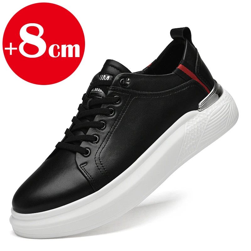 Hiyixgh Herren Lederschuhe mit Höhenaufbau – Weiße Sneaker mit 6–8 cm Elevator-Einlagen, sportlich & casual
