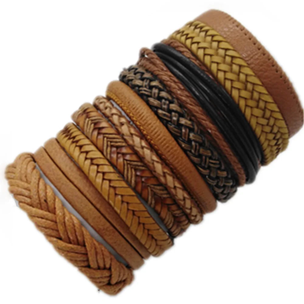 10er Set Lederarmbänder Unisex – Handgefertigte schwarze Wickelarmbänder im Casual & Sporty Style, größenverstellbar