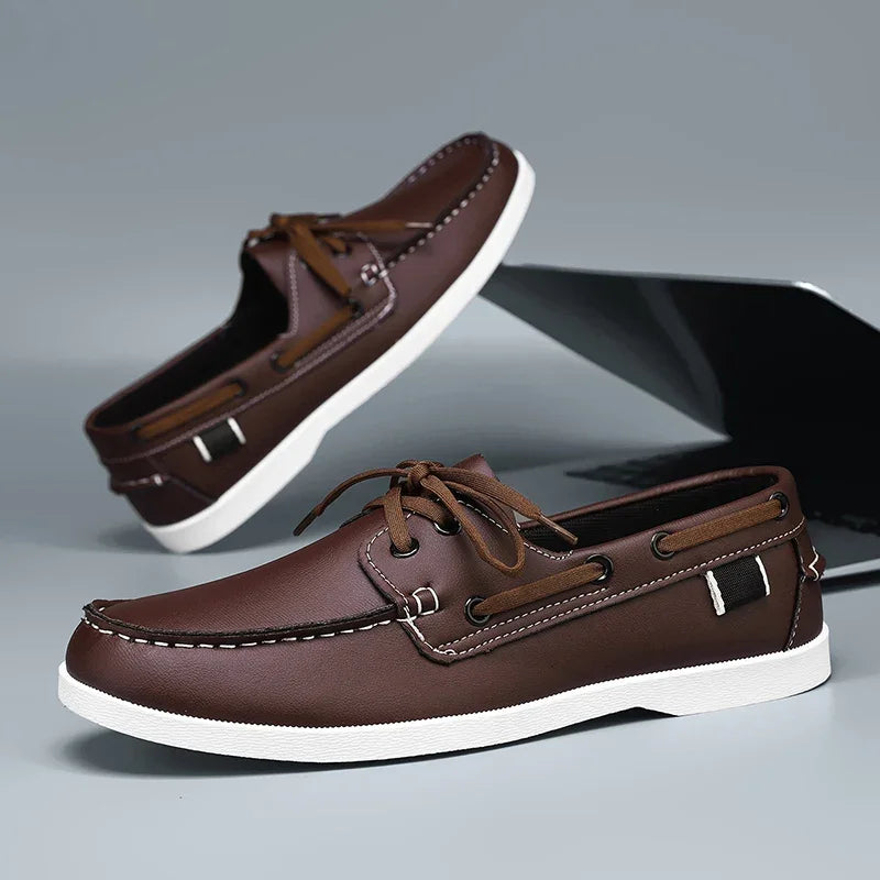 Braune Retro Leder Mokassins für Herren – Business Casual Slip-On Loafer, Designer Driving Shoes in Übergrößen bis 48