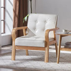 Nordischer Retro Holzstuhl mit Armlehnen – Minimalistischer Wohnzimmerstuhl aus Massivholz mit Lederbezug, Moderner Lounge- &amp; Sesselstuhl