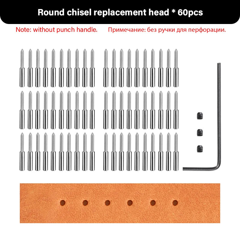 WUTA Austauschbare Rundloch- & French-Style Schlagköpfe – 20-teiliges Zubehörset für 3. Generation Leder Stichwerkzeuge