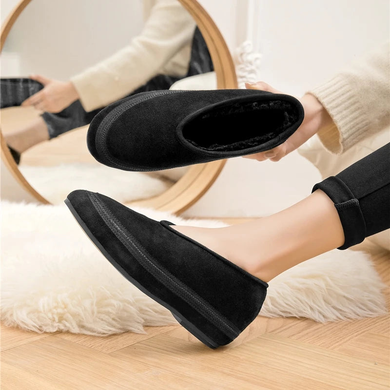 AIYUQI Ballerines d'hiver pour femmes en cuir véritable – Warme Flats mit Fellfutter, Bequeme Winter Schuhe mit spitzer Zehenform 2025 