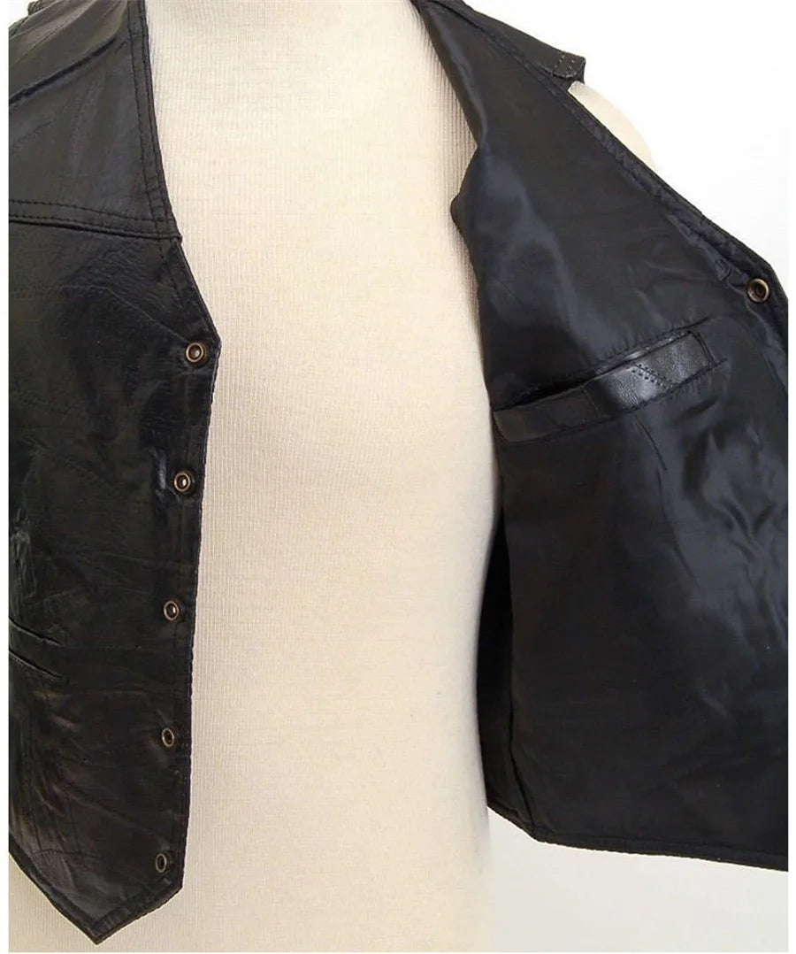 Herren Punk Motorrad Lederweste – Ärmellose Biker Weste mit V-Ausschnitt, Knopfleiste & Streetwear Look für Herbst & Winter
