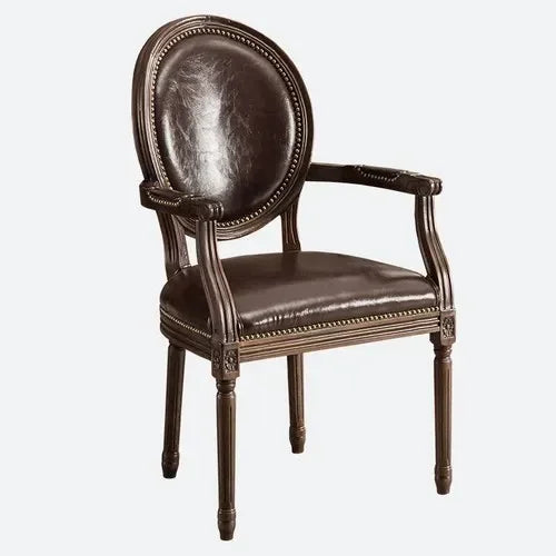 Europäischer Designer Esszimmerstuhl aus Massivholz mit Armlehnen – Rustikaler Lederstuhl im italienischen Stil, ergonomischer Dining- & Bürostuhl
