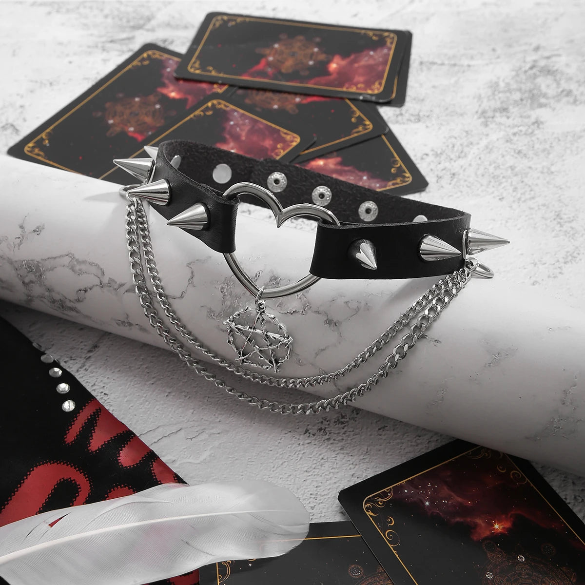 Harajuku Punk Choker aus schwarzem PU-Leder – Gothic Halsband mit Nieten & Stern-Anhänger für Damen