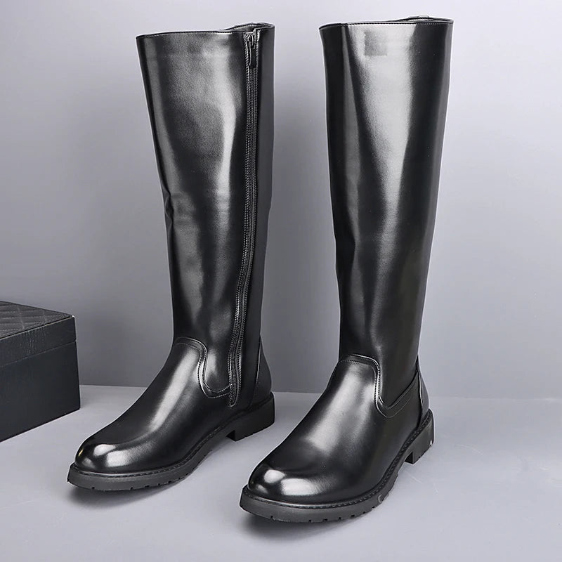 RAINTAKI Herren High-Top Leder Boots – Motorrad- & Streetstyle Ankle Boots, Echtes Rindsleder, Runde Zehen, Größen 37-46