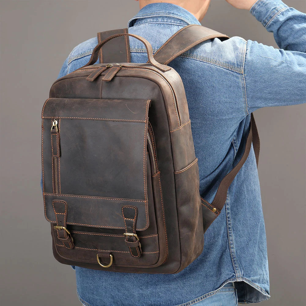 NEWSBIRDS Crazy Horse Leder Rucksack – Unisex Laptop & Reiserucksack aus echtem Rindsleder, robust & vintage