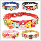 Blumen Hunde- & Katzenhalsband aus PU-Leder – Leichtes, verstellbares Flower Pet Collar für Welpen, kleine & mittelgroße Hunde