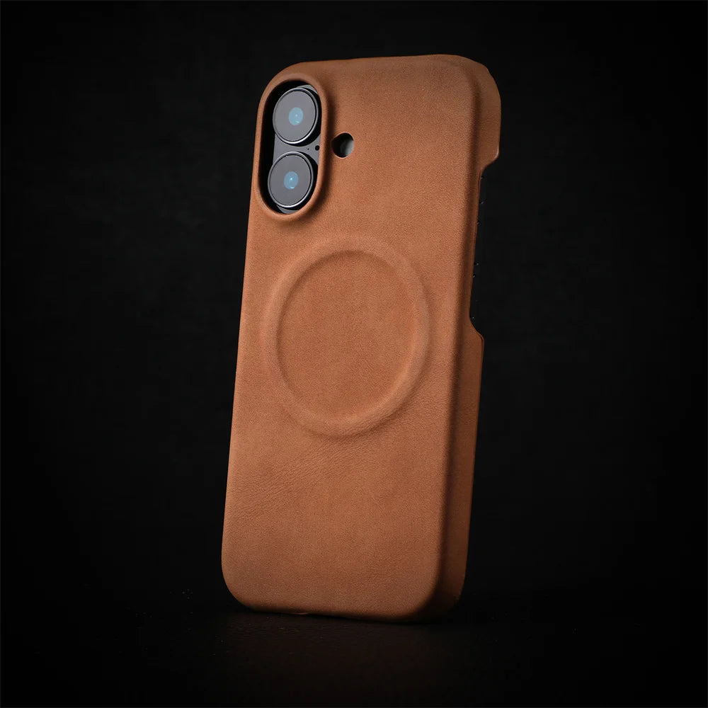 Business Magnetische Lederhülle aus Schafleder-Optik für iPhone 12–17 Air & Pro Max – Luxus Hard Case mit Stoßschutz & Wireless Charging