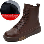 Bottines pour femmes en cuir véritable – Stiefeletten d'hiver faites à la main avec bottes, bottes et chaussures dans un style rétro-street