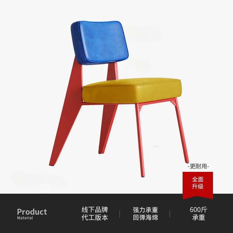 Memphis Style Designer-Lederstuhl mit Armlehnen – Moderner italienischer Retro Esszimmer- & Wohnzimmerstuhl mit Rückenlehne und Metallgestell