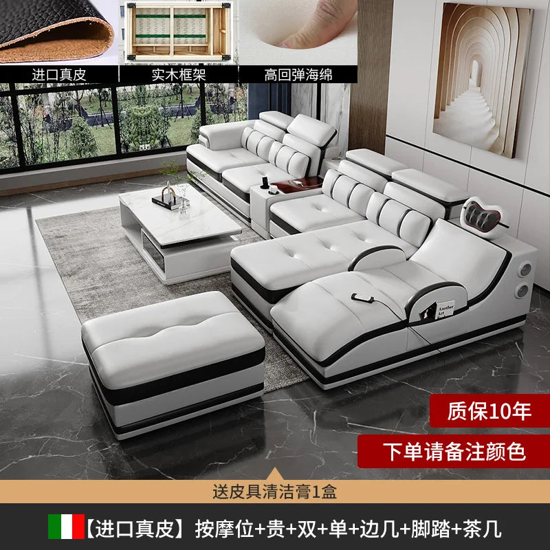 Minimalistisches Luxus Leder Ecksofa mit Massagefunktion – Modernes Designer Sofa im L-Format für stilvolle Wohnzimmer