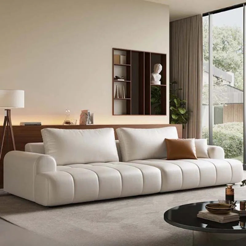 Postmodernes Designer Ledersofa mit eckiger Form – Luxuriöse Couch aus echtem Kalbsleder & Massivholz im italienischen Stil