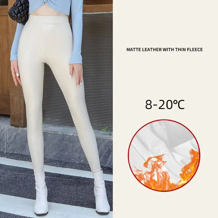 Leggings de invierno para mujer de PU con cintura alta – Leggings térmicos con forro polar, elásticos y cálidos Passform 