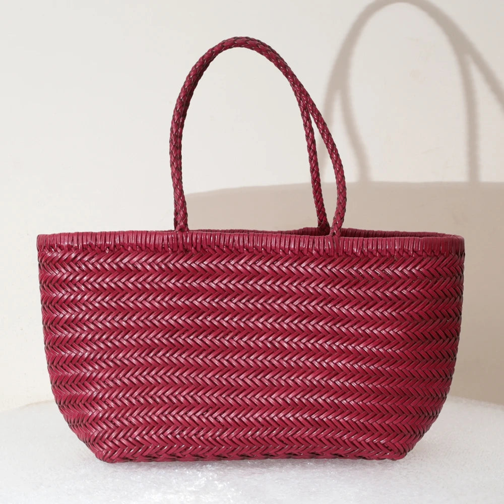 Damen Schultertasche aus echtem Leder – Handgeflochtene Vintage Tote Bag aus Rindsleder, große Shoppingtasche