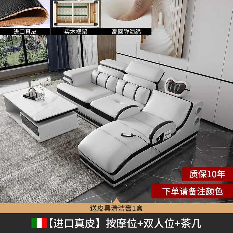 Minimalistisches Luxus Leder Ecksofa mit Massagefunktion – Modernes Designer Sofa im L-Format für stilvolle Wohnzimmer