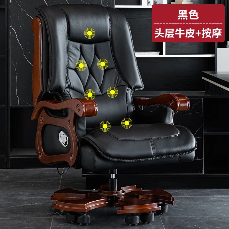 Business Burostuhl aus Leder mit Massagefunktion – Verstellbarer Executive Drehstuhl mit Liegefunktion &amp; Armlehnen for Büro &amp; Homeoffice