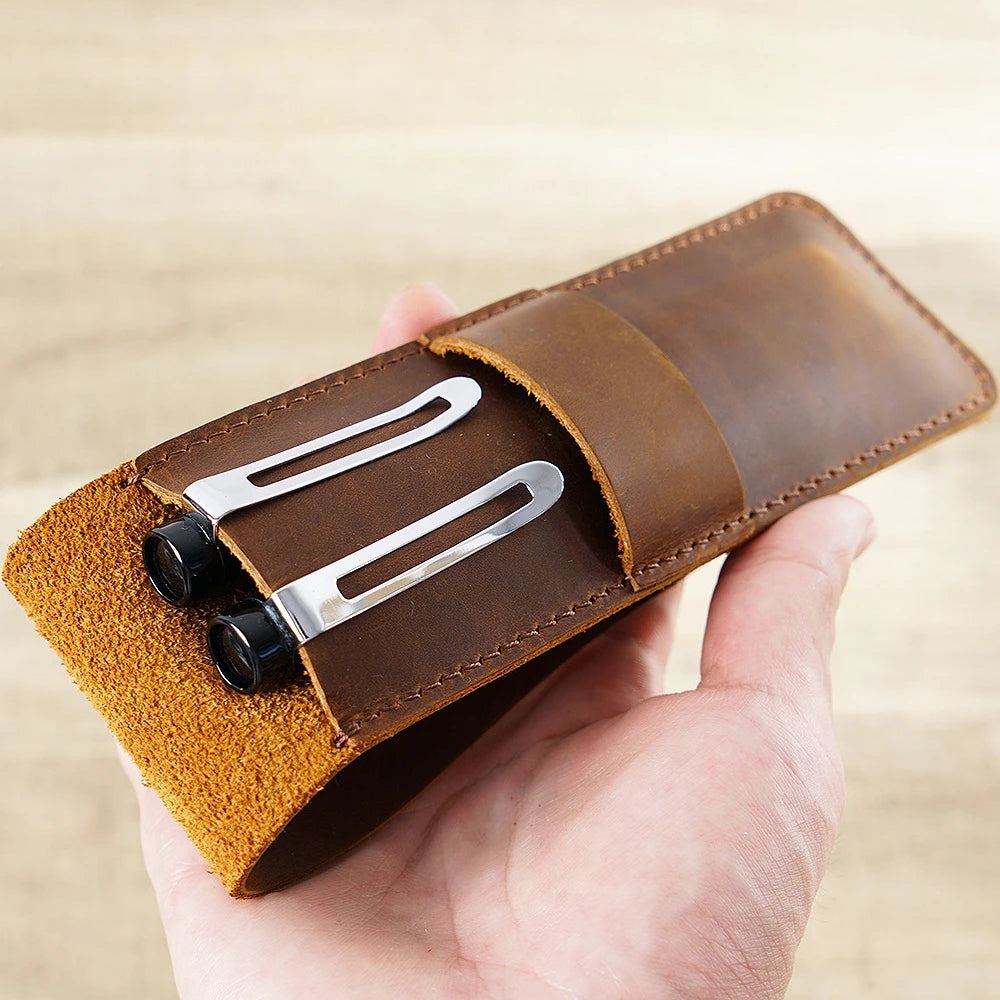 Retro Stiftehülle aus echtem Leder – Tragbares Rindsleder Pen Sleeve Etui für Reisen &amp; als Geschenk