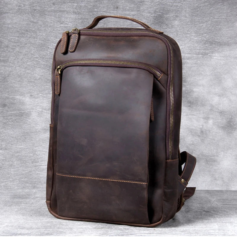 Vintage Herren Rucksack aus Crazy Horse Leder – Mochila para portátil más grande, práctica y robusta para viajes, senderismo y uso diario