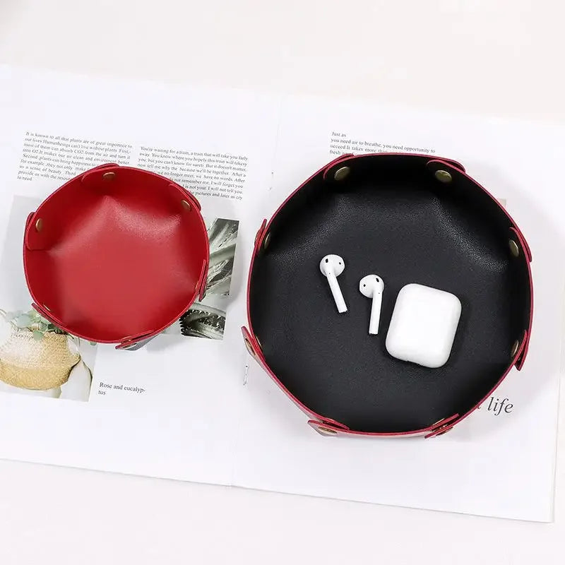 Nordische Leder Ablageschale – Faltbarer Desktop Organizer für Schlüssel, Schmuck & Kosmetik