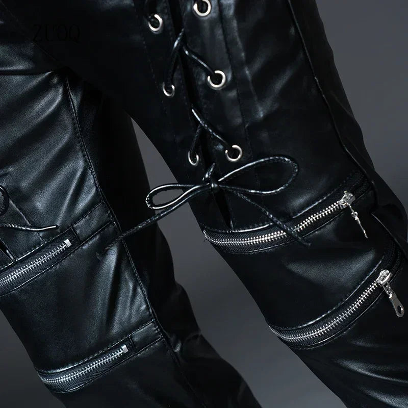 Herren Skinny Biker PU Lederhose – Slim Fit Motorrad-Hose aus Kunstleder für Club, Bühne &amp; Alltag (Ganzjahresmodell)